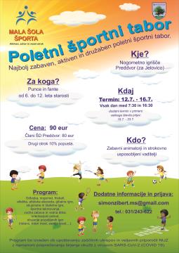 športni tabor Preddvor 2021 plakat ŠD